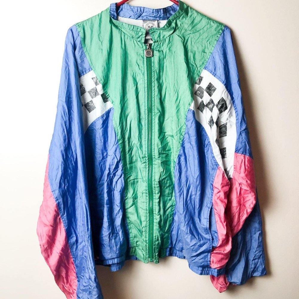 Vintage Multicolor Colorblock Checkered Windbreaker Jacket